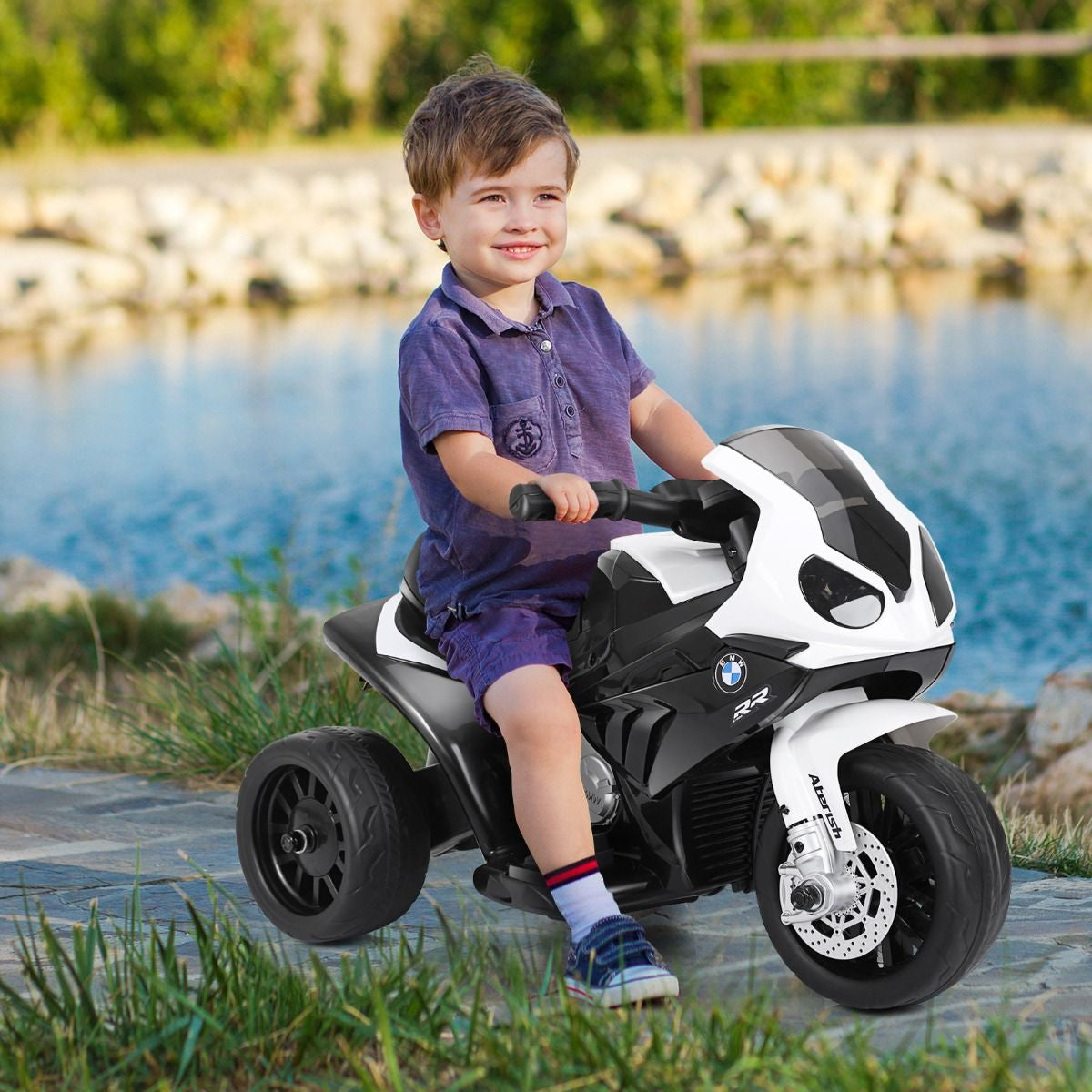 Moto Electrique Pour Enfants À 3 Roues Avec Phare Lumineux Musiques 6 V / 4Ah 2,5 Km/H Pour Garçons Et Filles 18-36 Mois Bleu/Noir/Rouge