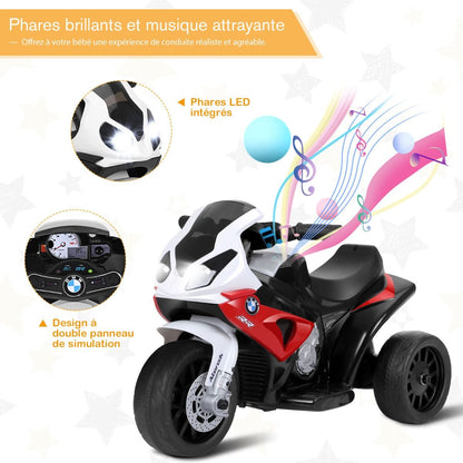 Moto Electrique Pour Enfants À 3 Roues Avec Phare Lumineux Musiques 6 V / 4Ah 2,5 Km/H Pour Garçons Et Filles 18-36 Mois Bleu/Noir/Rouge